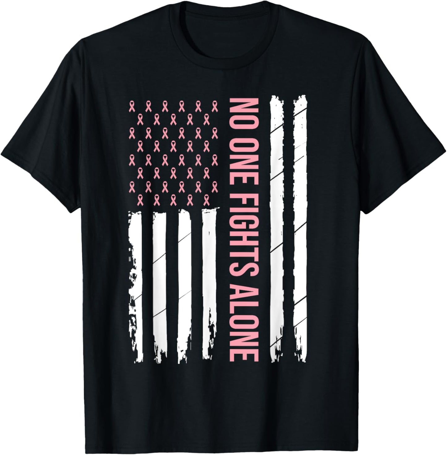 Breast Cancer Awareness Pink Ribbon USA American Flag Men T-Shirt