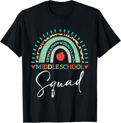 Middle School Squad Leopard Rainbow Teacher Student School T-Shirt