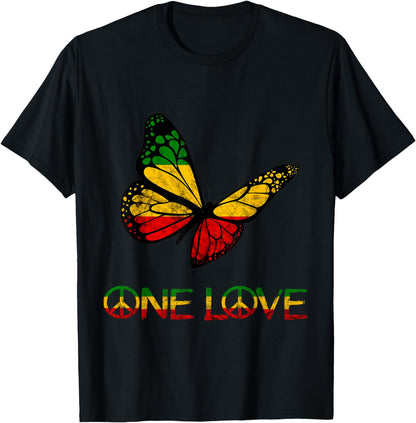 One Pride Love Butterfly Rasta Reggae Peace Rastafari Roots T-Shirt
