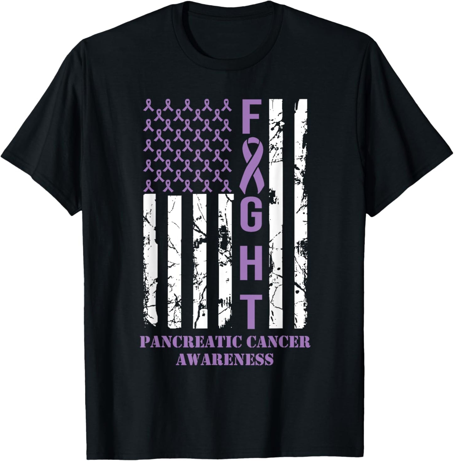 Fight Flag Purple Ribbon Support Pancreatic Cancer Awareness T-Shirt