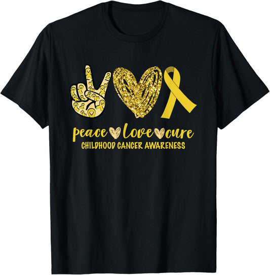 Peace Love Cure Ribbon Childhood Cancer Awareness T-Shirt