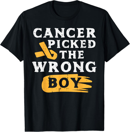 Childhood Cancer Picked The Wrong Boy Awareness Ribbon Kids T-Shirt