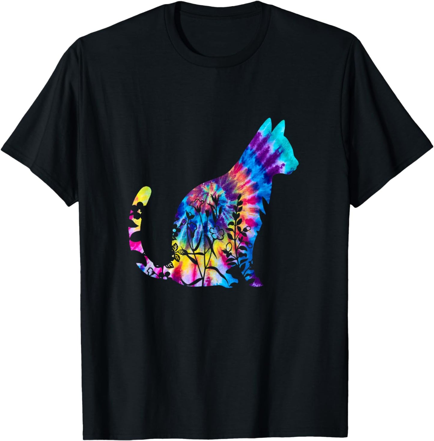 Cute Cat Tie Dye Cat Floral Cool Cat Lover T-Shirt