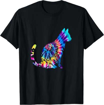 Cute Cat Tie Dye Cat Floral Cool Cat Lover T-Shirt