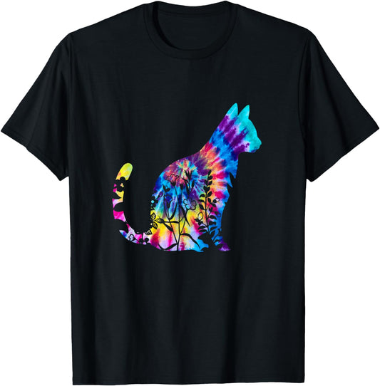 Cute Cat Tie Dye Cat Floral Cool Cat Lover T-Shirt