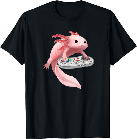 Axolotl Fish Playing Video Game White-Axolotl Lizard Gamers T-Shirt