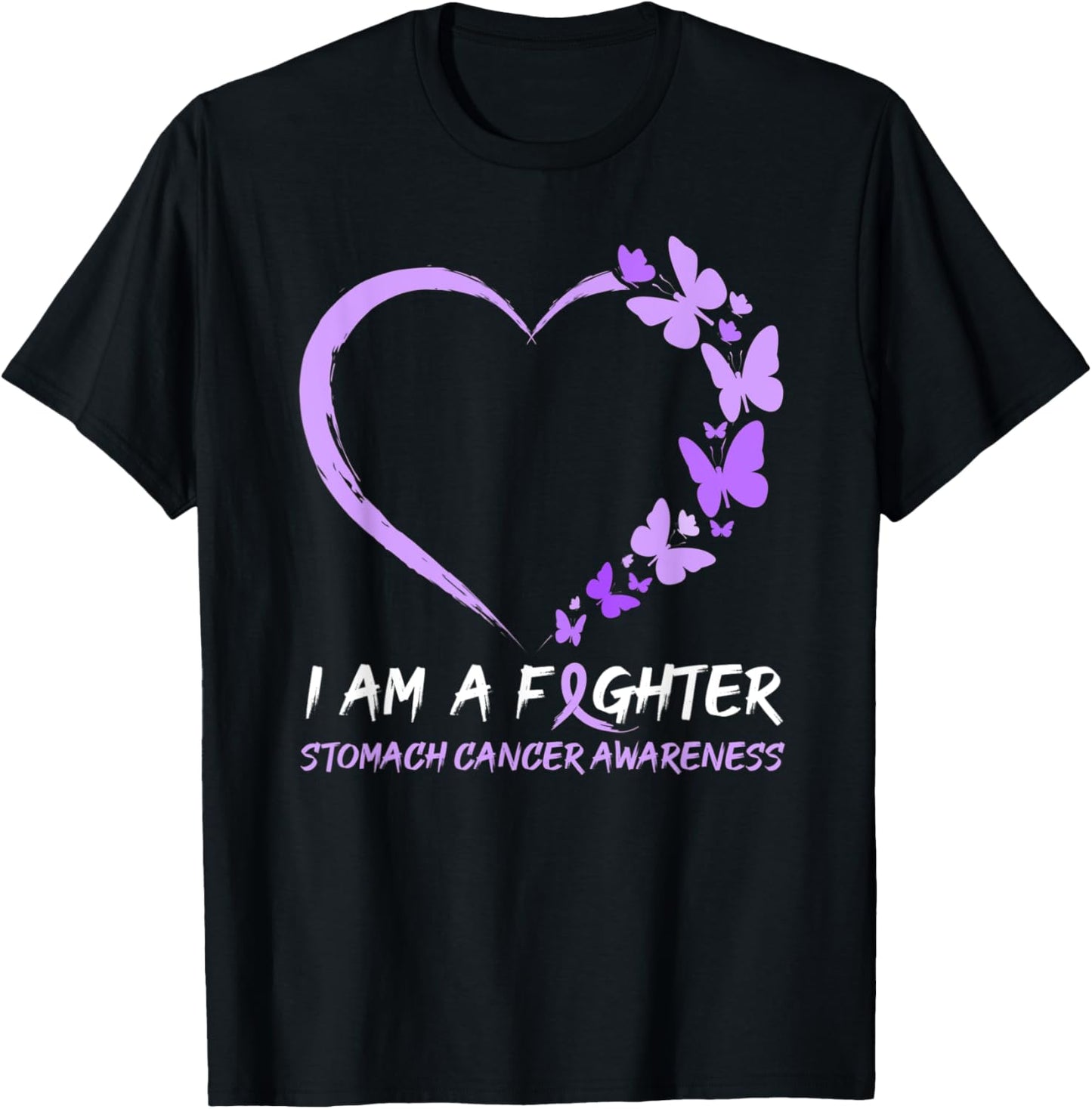 Butterfly Heart I Am A Fighter Stomach Cancer Awareness T-Shirt