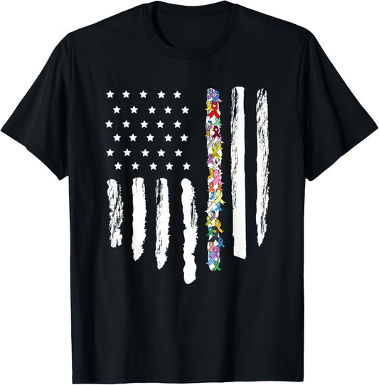 All Cancer Matters Awareness USA Flag All Ribbons T-Shirt