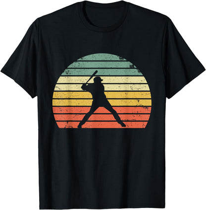 Vintage Baseball Shirt Batter Swinging Retro Sunset T-Shirt