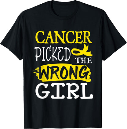Cancer Picked The Wrong Girl Yellow Ribbon T-Shirt