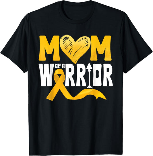 Mom Of A Warrior Childhood Cancer Awareness Gold Ribbon T-Shirt