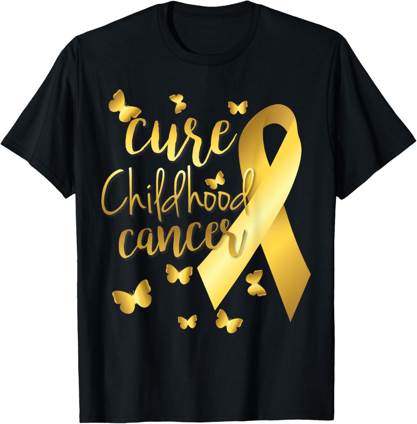 Cure Childhood Cancer T-Shirt with Gold Ribbon