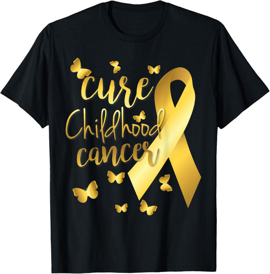 Cure Childhood Cancer T-Shirt with Gold Ribbon