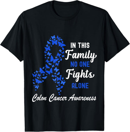 Colon Cancer Awareness Colorectal Cancer Family Blue Ribbon T-Shirt