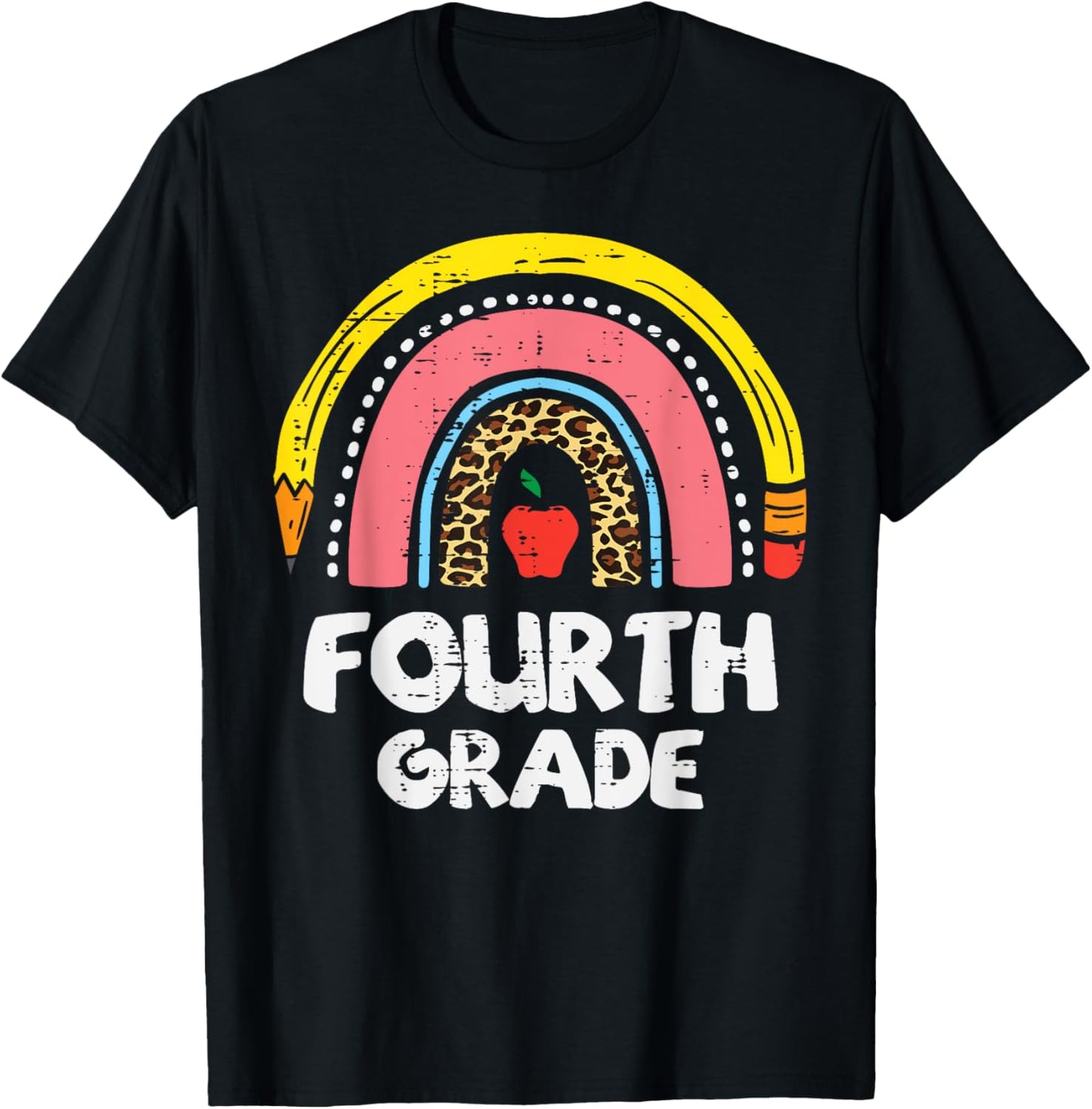 Leopard Rainbow Fourth Grade 4th First Day School Teacher T-Shirt