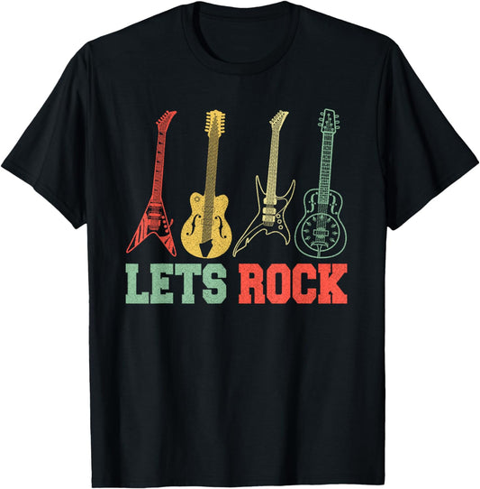 Lets Rock Rock n Roll Guitar Retro T-Shirt