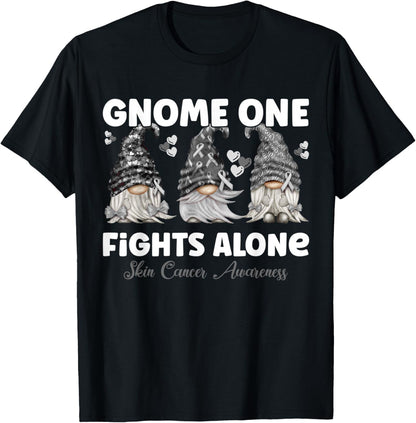 Gnome One Fights Alone Black | Skin Cancer Awareness T-Shirt