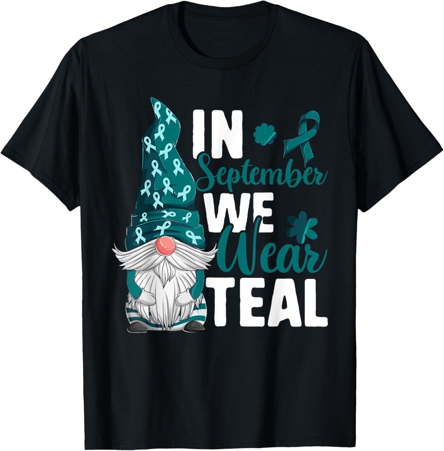 In September We Wear Teal Shirt Women, Ovarian Cancer Gnome T-Shirt