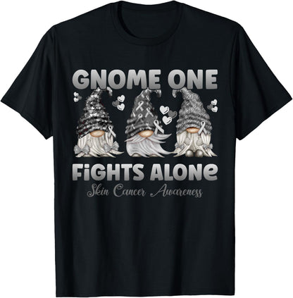 Gnome One Fights Alone Black| Skin Cancer Awareness T-Shirt
