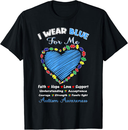 I Wear Blue For Me Autism Awareness Month Heart Kid Boy T-Shirt