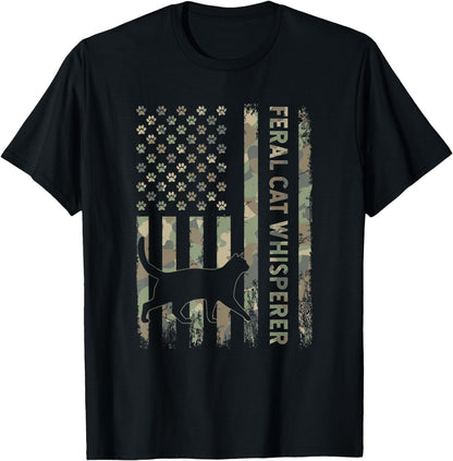 Feral Cat Whisperer Dad Camo USA Flag T-Shirt