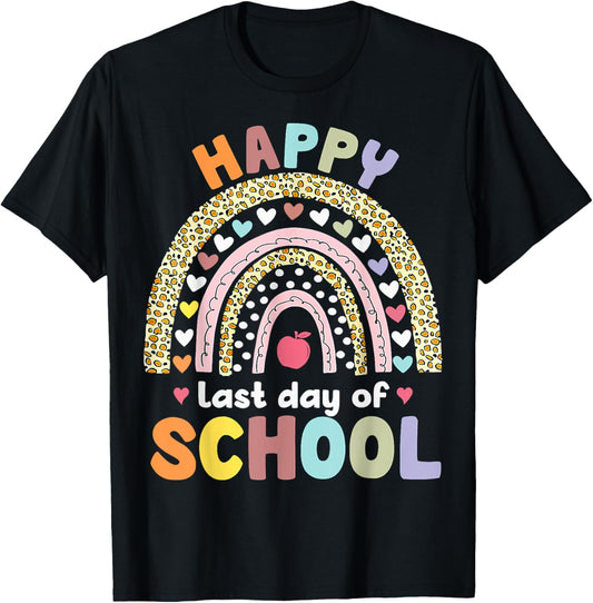 Happy Last Day of School Rainbow Leopard Teacher Student T-Shirt