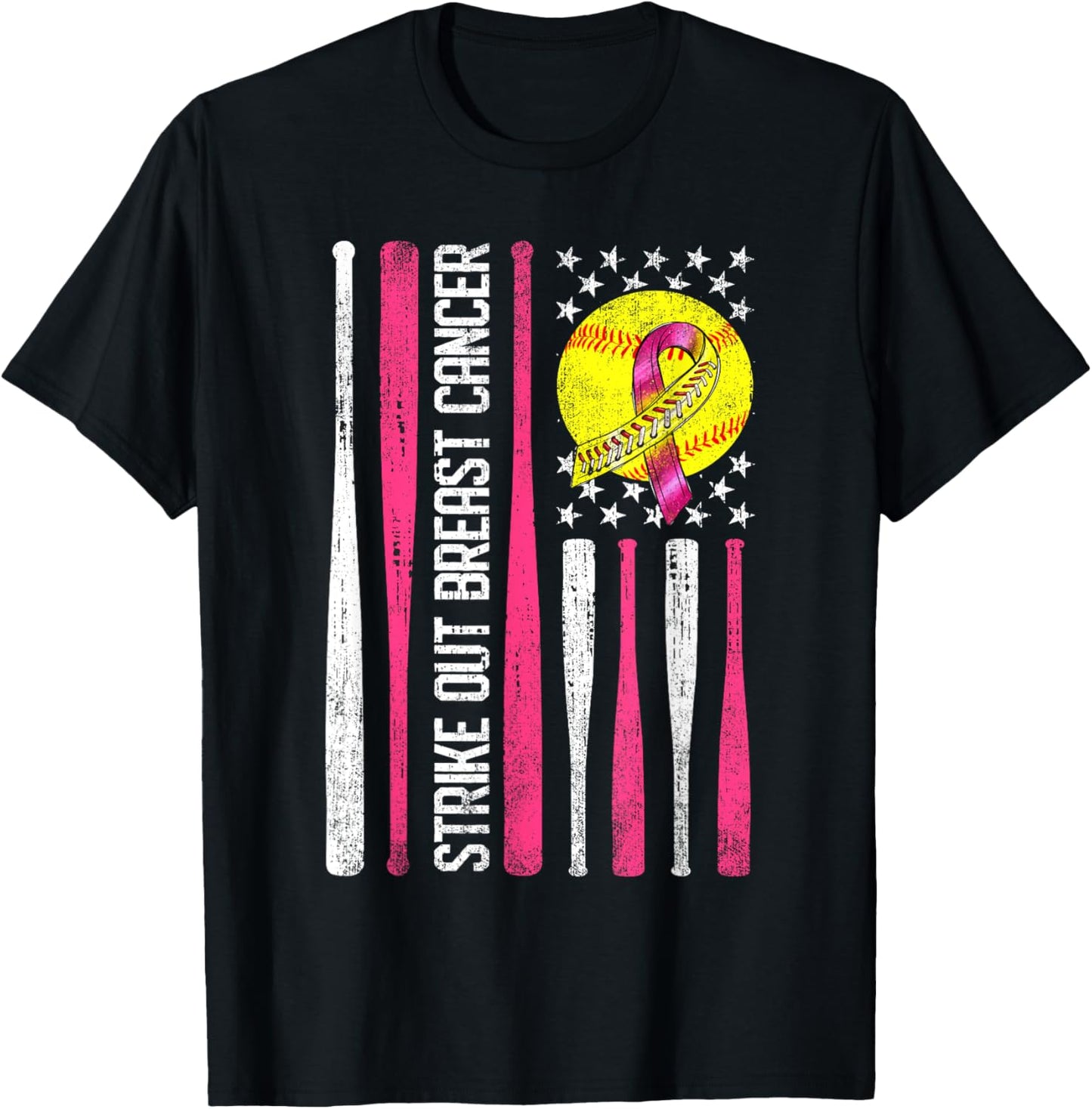 Strike Out Breast Cancer Softball Fight Awareness Men Womens T-Shirt