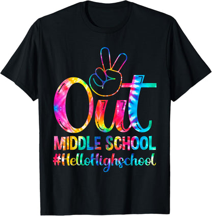 Peace Out Middle Hello High School Back To School Tie Dye T-Shirt