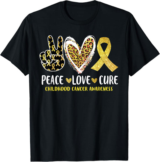 Peace Love Cure Childhood Cancer Awareness Leopart Heart T-Shirt