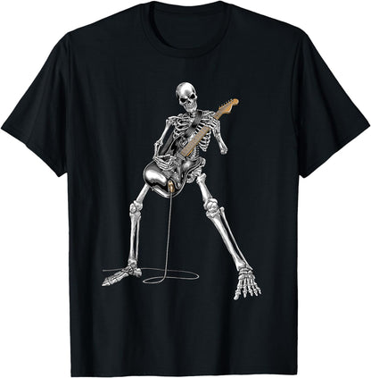 Skeleton Playing Guitar - Rock And Roll Graphic Band Tees T-Shirt