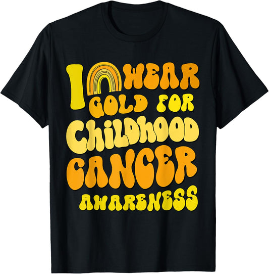 Gold Ribbon Retro I Wear Gold For Childhood Cancer Awareness T-Shirt