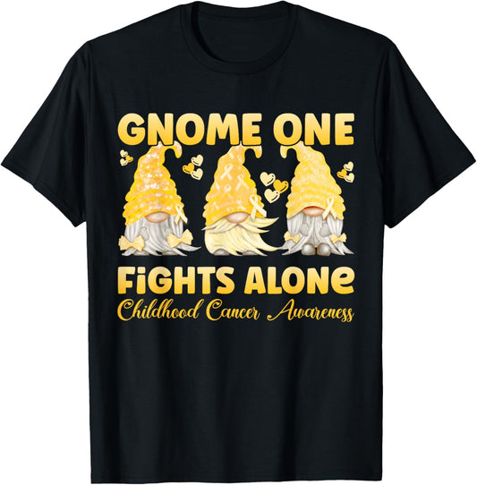 Gnome One Fights Alone Gold| Childhood Cancer Awareness T-Shirt
