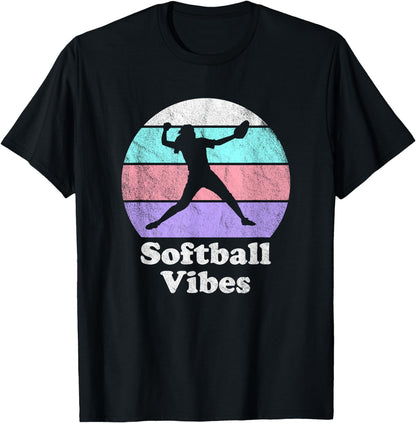 Softball Vibes Retro Vintage Girls or Women's Pitcher T-Shirt