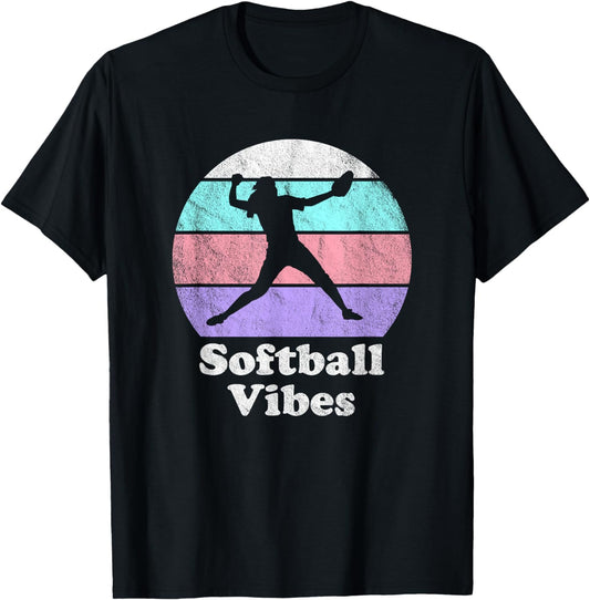 Softball Vibes Retro Vintage Girls or Women's Pitcher T-Shirt