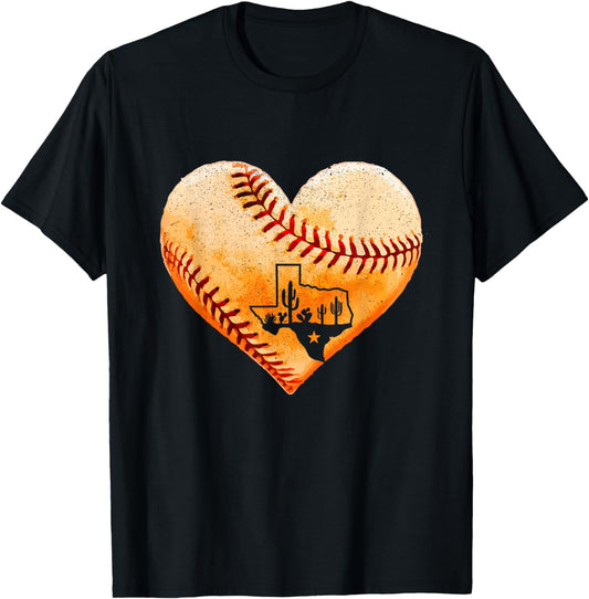 Retro Vintage Houston Texas Baseball Heart With Map T-Shirt