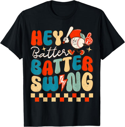 Retro Hey Batter Batter Swing Funny Baseball Game Ballpark T-Shirt