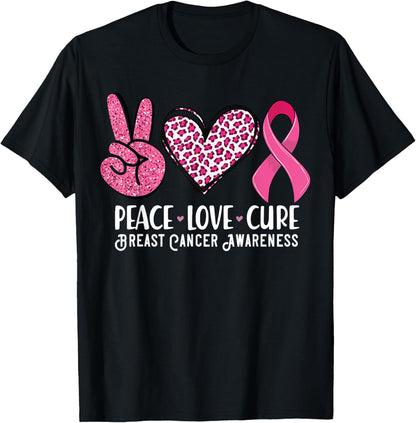 Peace Love Cure Breast Cancer Awareness Warrior Pink Ribbon T-Shirt