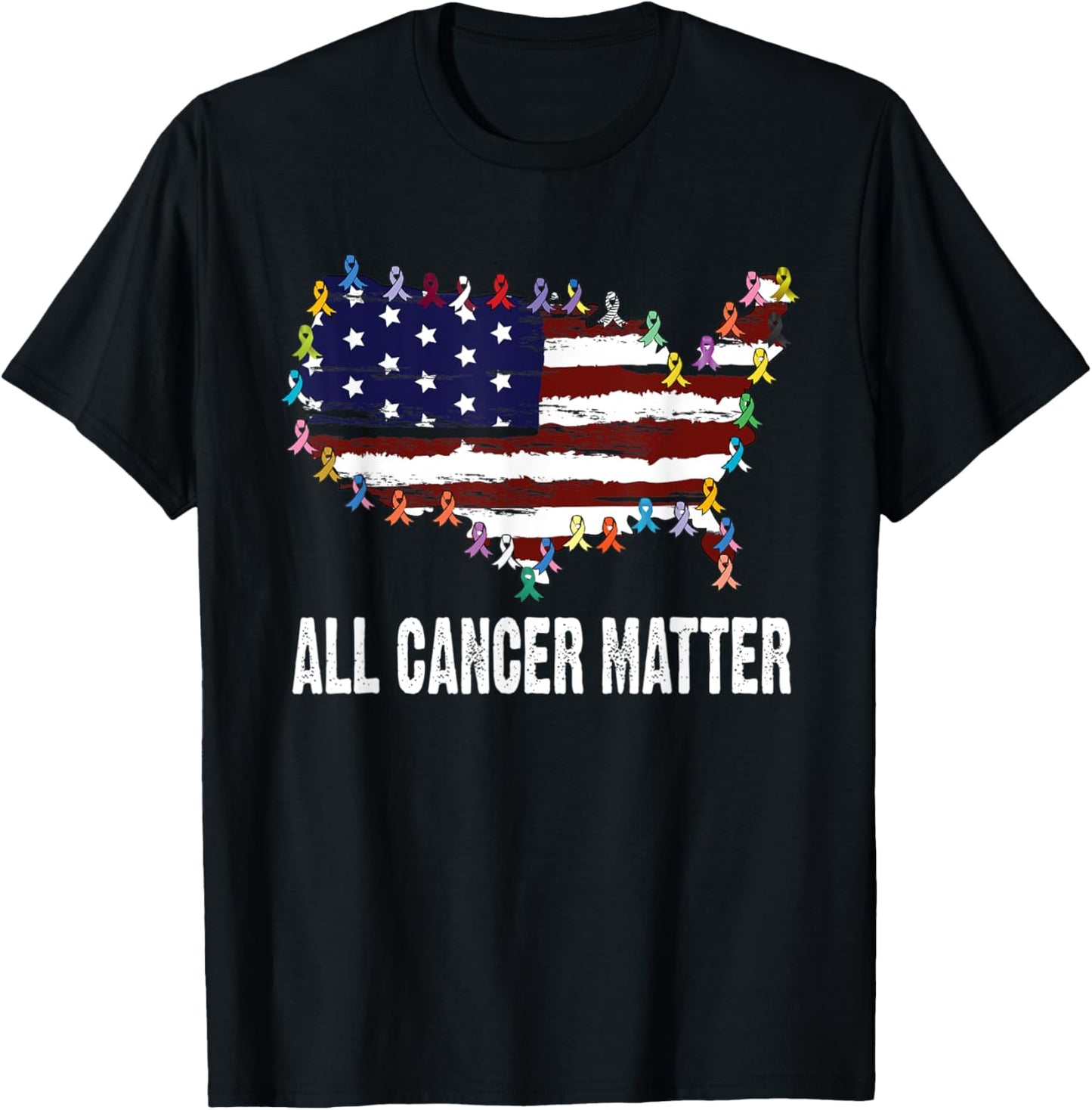 All Cancer Matters Awareness USA Flag All Ribbons T-Shirt