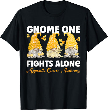 Gnome One Fights Alone Amber| Appendix Cancer Awareness T-Shirt
