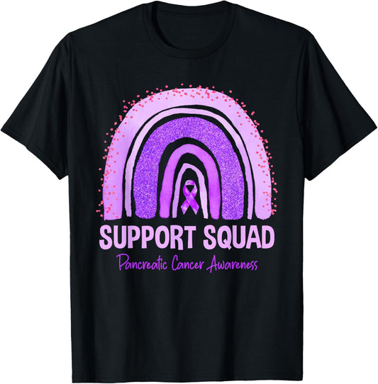 Support Squad Pancreatic Cancer Awareness Rainbow Purple T-Shirt