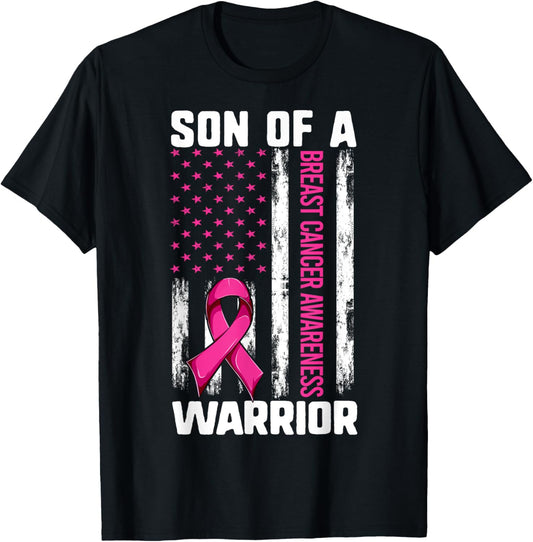 Mom Son Of A Warrior USA Flag Shirt, Breast Cancer Support T-Shirt