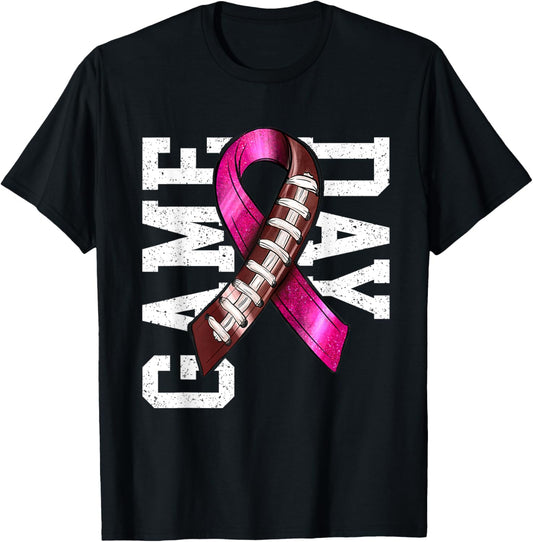 Game Day - Breast Cancer Awareness Pink Football Ribbon T-Shirt