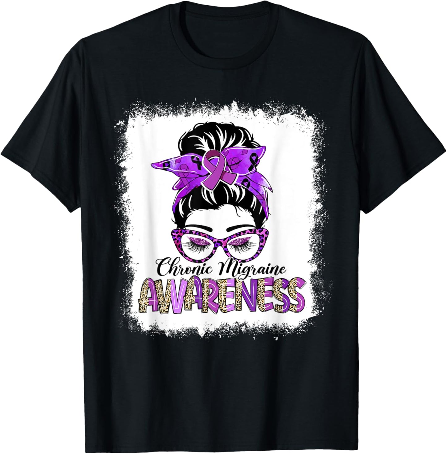 Messy Bun Purple Ribbon Chronic Migraine Awareness Gifts T-Shirt