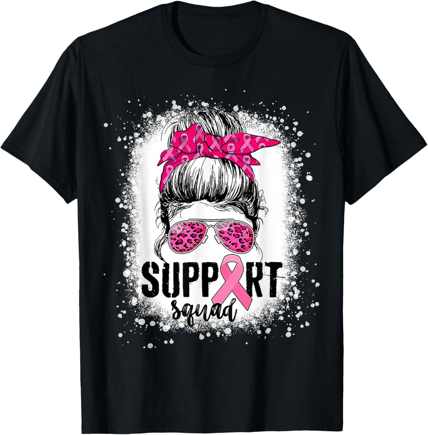 Support Squad Messy Bun Pink Warrior Breast Cancer Awareness T-Shirt