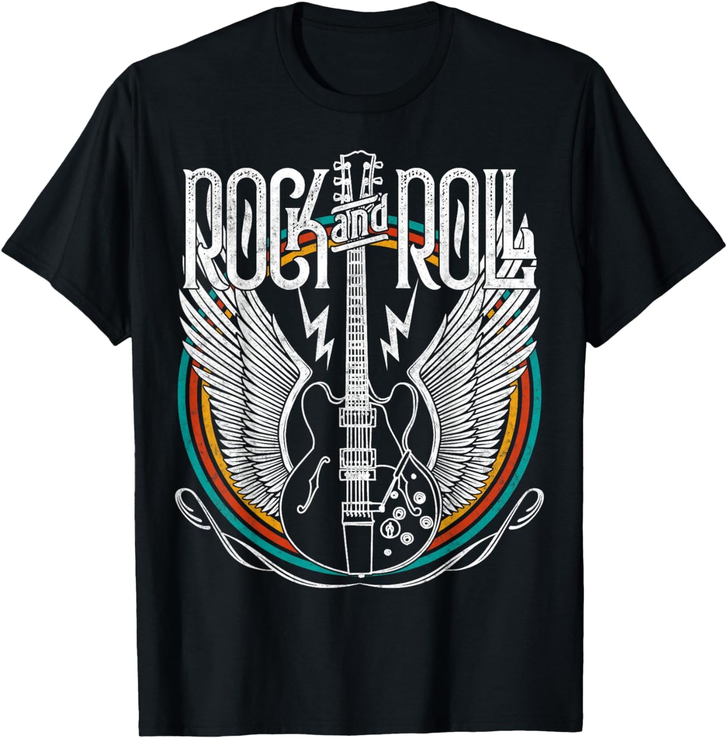 Vintage Retro Distressed 80s Rock & Roll Music Guitar Wings T-Shirt