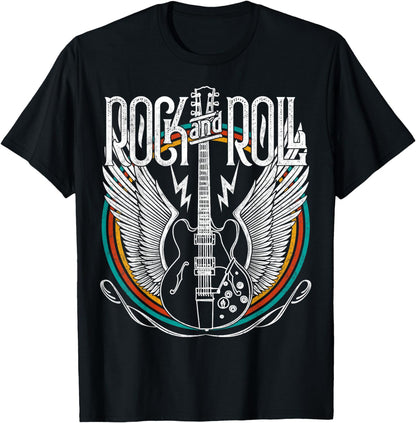 Vintage Retro Distressed 80s Rock & Roll Music Guitar Wings T-Shirt