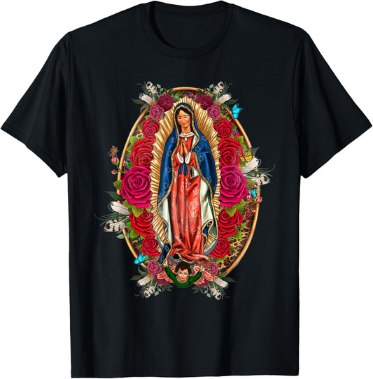 Virgin Mary Our Lady of Guadalupe And Rose Leopard Butterfly T-Shirt