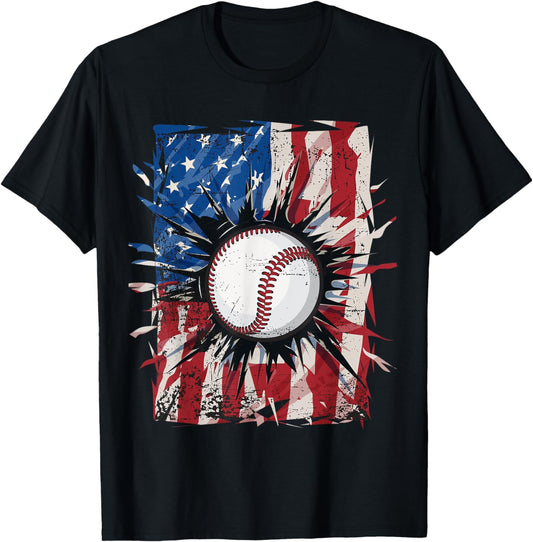 Patriotic Baseball 4th Of July Men USA American Flag Boys T-Shirt