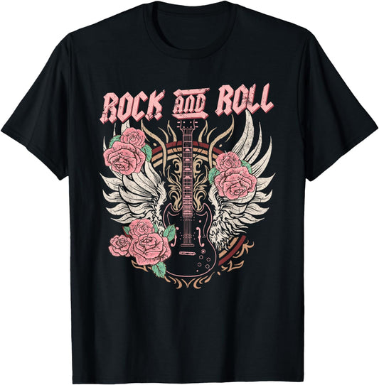 Rock and Roll Guitar Vintage ROCK women Music T-Shirt