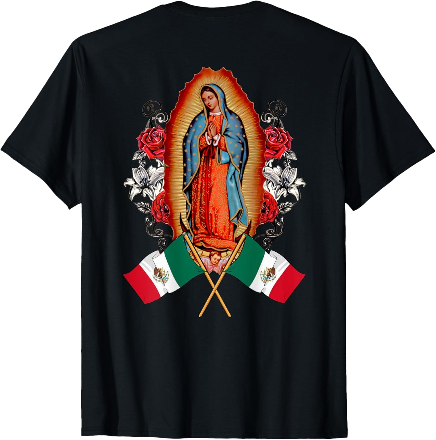 Our Lady Virgen De Guadalupe Virgin Mary Mexican Flag T-Shirt